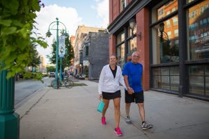 couple walking in the Third Ward, Milwaukee